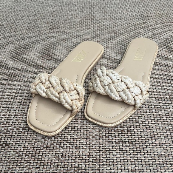 Zara Shoes - Zara Braided Slide Sandals in Beige - Women's Fashion Slip-Ons